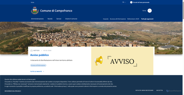 Security scan screenshot of https://www.comune.campofranco.cl.it