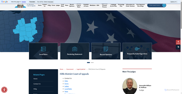 Security scan screenshot of https://fifthdistrictohcoa.gov/government/legal___judicial/fifth_district_court_of_appeals/index.php