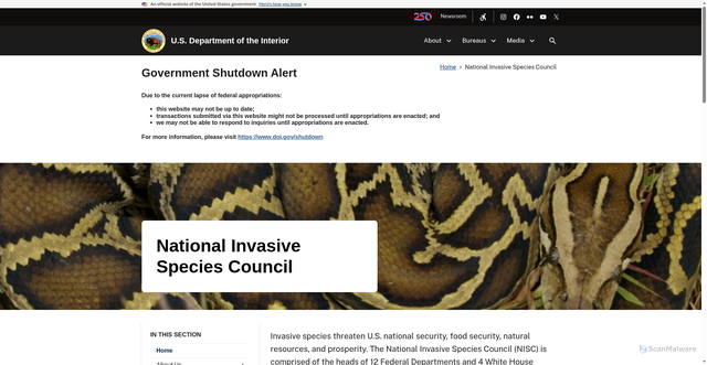Security scan screenshot of https://www.doi.gov/invasivespecies/
