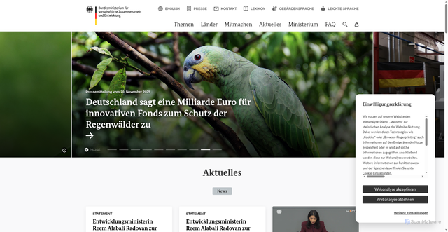 Security scan screenshot of https://www.bmz.de/de