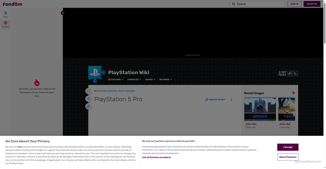 Security scan screenshot of https://playstation.fandom.com/wiki/PlayStation_5_Pro