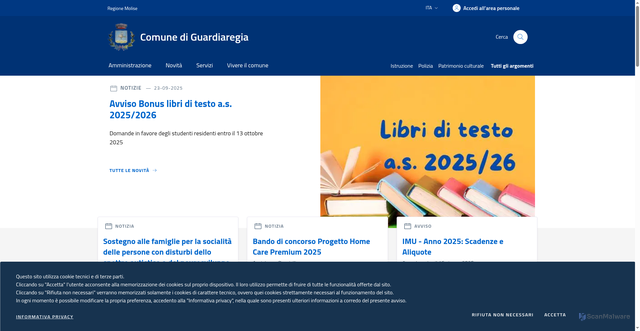 Security scan screenshot of https://www.comune.guardiaregia.cb.it/