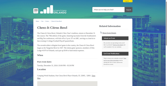 Security scan screenshot of https://www.downtownorlando.com/Fun/Events/2024-Cheez-It-Citrus-Bowl
