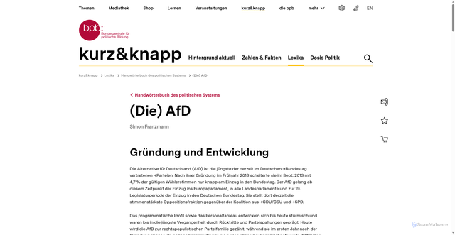 Security scan screenshot of https://www.bpb.de/kurz-knapp/lexika/handwoerterbuch-politisches-system/511455/die-afd/