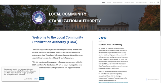 Security scan screenshot of https://www.localcommunitystabilizationauthoritymi.gov/