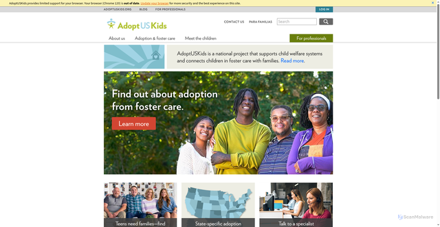 Security scan screenshot of https://adoptuskids.org