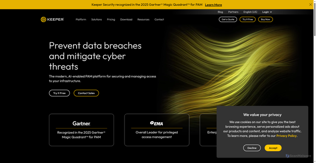 Security scan screenshot of https://www.keepersecurity.eu/