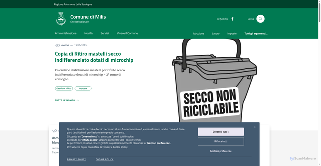 Security scan screenshot of https://www.comune.milis.or.it/