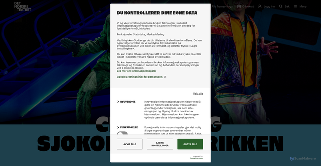 Security scan screenshot of https://www.detnorsketeatret.no/framsyningar/charlie-og-sjokoladefabrikken