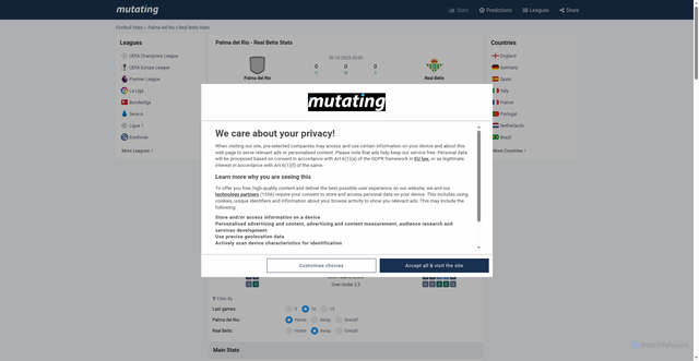 Security scan screenshot of https://www.mutating.com/football-stats/match-preview-palma-del-rio-vs-real-betis-stats-h2h-preview-and-prediction-beiahfb/