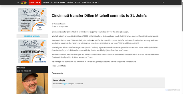 Security scan screenshot of https://wimz.com/2025/04/23/cincinnati-transfer-dillon-mitchell-commits-to-st-johns/