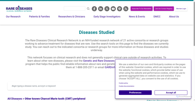 Security scan screenshot of https://www.rarediseasesnetwork.org/diseases/155/other-known-charcot-marie-tooth-cmt-peripheral-neuropathy