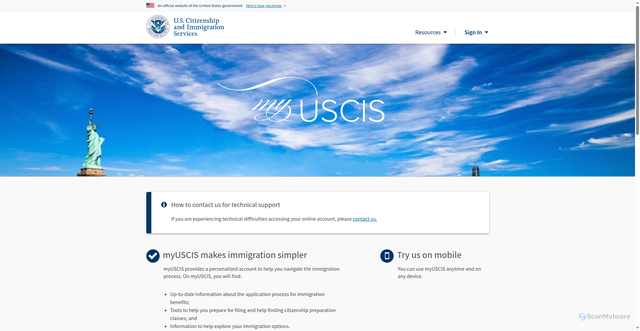 Security scan screenshot of https://my.uscis.gov/