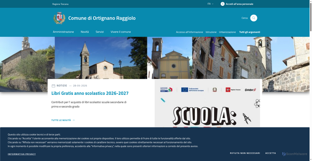 Security scan screenshot of https://www.comune.ortignano-raggiolo.ar.it