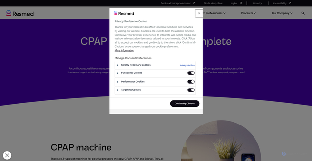 Security scan screenshot of https://www.resmed.com/en-us/products/cpap/the-complete-system/