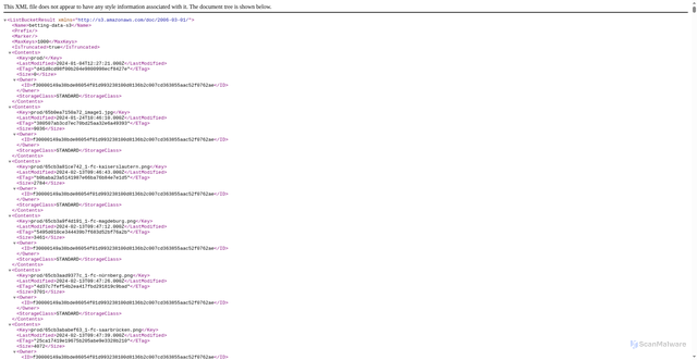 Security scan screenshot of https://betting-data-s3.s3.eu-north-1.amazonaws.com