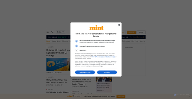 Security scan screenshot of https://www.livemint.com