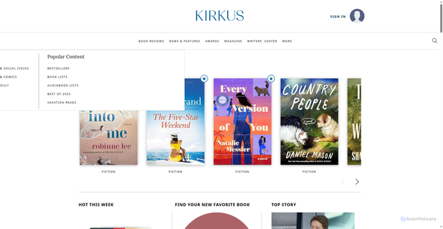 Security scan screenshot of https://kirkusreviews.com