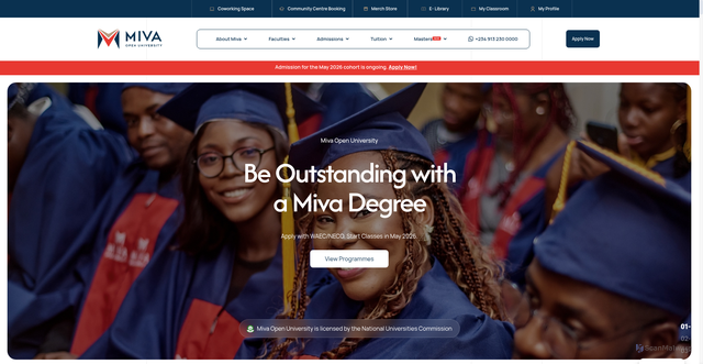 Security scan screenshot of https://miva.university