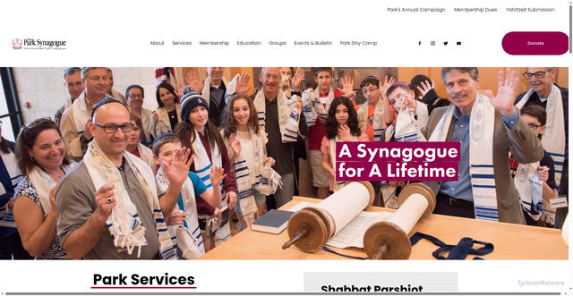 Security scan screenshot of https://www.parksynagogue.org/