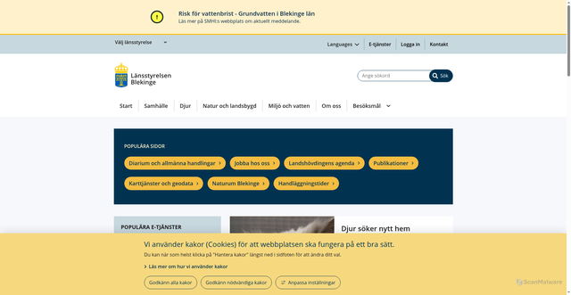 Security scan screenshot of https://www.lansstyrelsen.se/blekinge