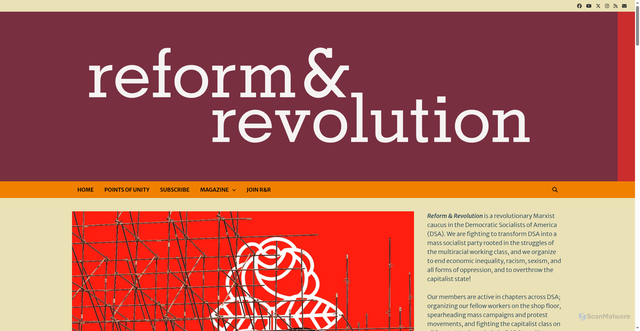 Security scan screenshot of https://reformandrevolution.org/2021/04/19/dsas-platform-draft-lets-talk-about-building-power/