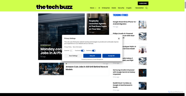 Security scan screenshot of http://techbuzzbrands.com/
