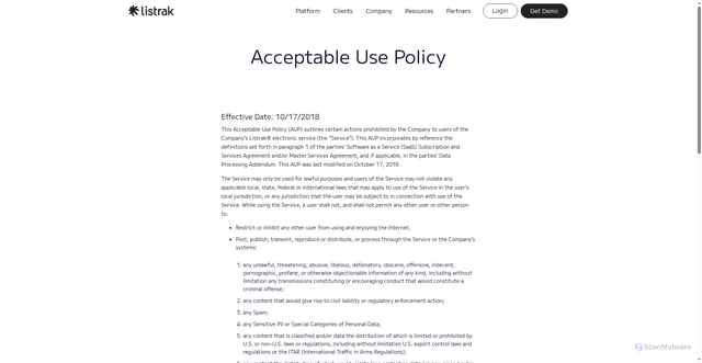 Security scan screenshot of https://listrak.com