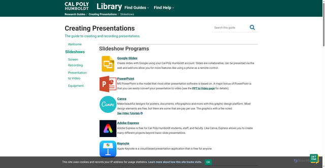 Security scan screenshot of https://libguides.humboldt.edu/creatingpresentations/slides