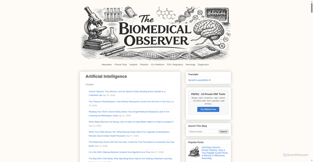 Security scan screenshot of https://biomedical-observer.pages.dev/search/label/Artificial%20Intelligence