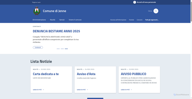 Security scan screenshot of https://comune.jenne.rm.it/