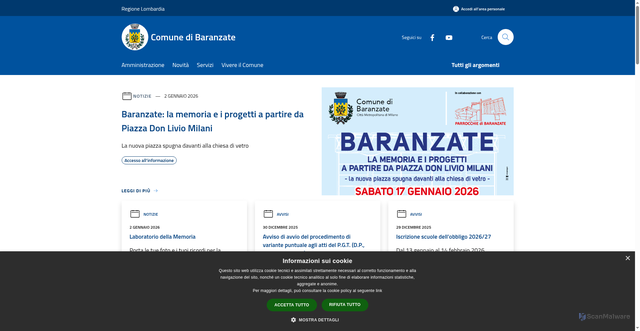 Security scan screenshot of https://www.comune.baranzate.mi.it/it