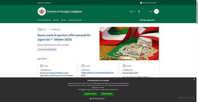 Security scan screenshot of https://www.comune.ossagolodigiano.lo.it/it
