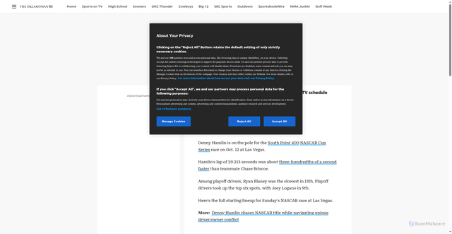 Security scan screenshot of https://www.oklahoman.com/story/sports/nascar/2025/10/12/nascar-las-vegas-starting-lineup-tv-schedule-race-cup-series-2025-christopher-bell/86660632007/