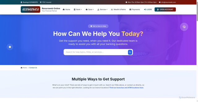 Security scan screenshot of https://resursweb.com/customer-support.html