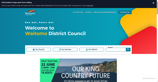 Security scan screenshot of http://www.waitomo.govt.nz/
