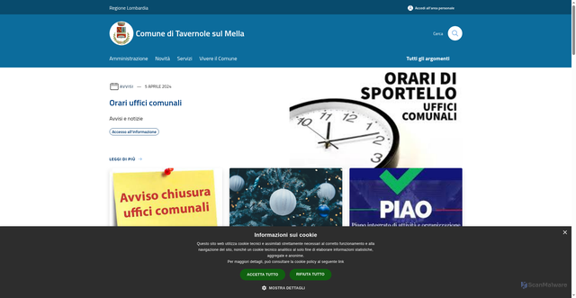 Security scan screenshot of https://www.comune.tavernolesulmella.bs.it/it
