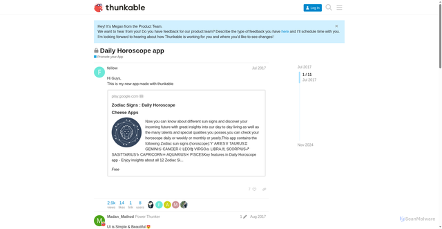 Security scan screenshot of https://community.thunkable.com/t/daily-horoscope-app/5981