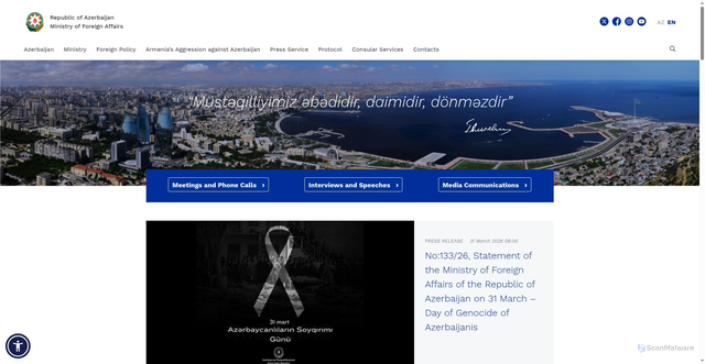 Security scan screenshot of https://www.mfa.gov.az/en