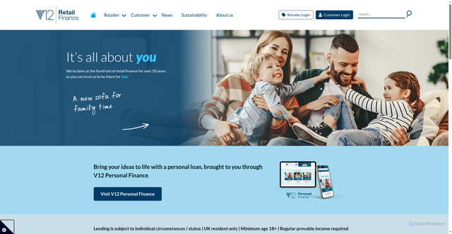 Security scan screenshot of https://v12finance.com