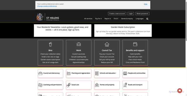 Security scan screenshot of http://www.sthelens.gov.uk