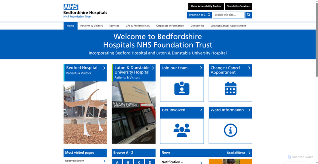 Security scan screenshot of http://www.bedfordhospital.nhs.uk/