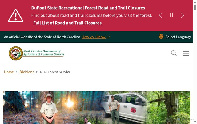 Security scan screenshot of https://www.ncagr.gov/divisions/nc-forest-service