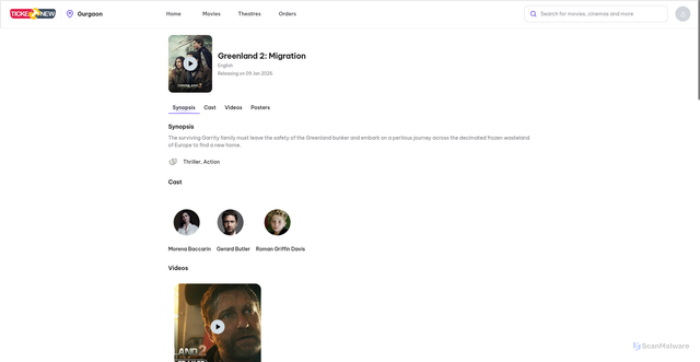 Security scan screenshot of https://ticketnew.com/movies/greenland-2-migration-movie-detail-207554
