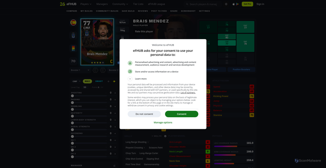 Security scan screenshot of https://efhub.com/players/116471