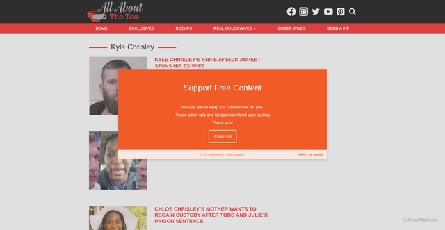 Security scan screenshot of https://allaboutthetea.com/tag/kyle-chrisley/