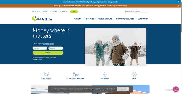 Security scan screenshot of https://webapp.numericacu.com