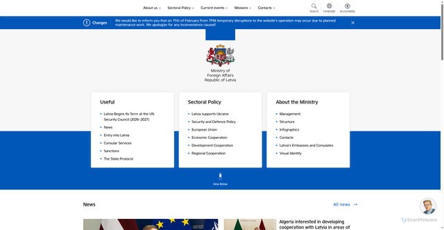 Security scan screenshot of https://www.mfa.gov.lv/en