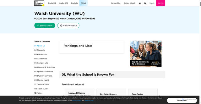 Security scan screenshot of https://www.princetonreview.com/college/walsh-university-1022623