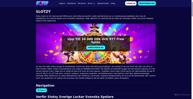 Security scan screenshot of https://casinoslotzy.se